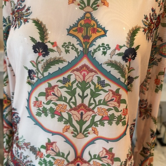 Peach Cream Multi Romantic Floral Mesh Mock Neck Long Sleeve Top Size Large - Picture 2 of 11